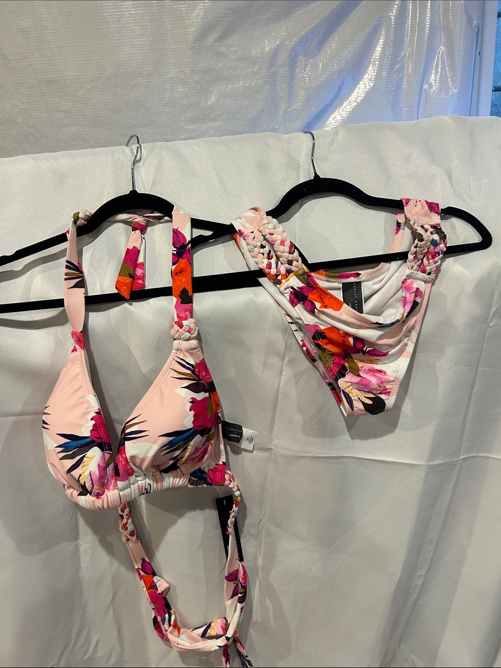 Ashley Graham Pink Floral Braided Strap Bikini Set